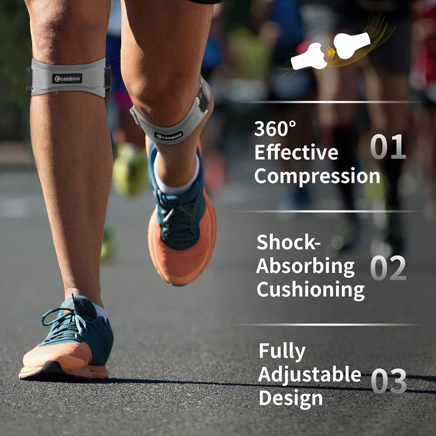 CAMBIVO 2 Pack Patella Tendon Knee Straps, Knee Brace for Women & Men with Extra Straps, Patella Bands for Pain Relief, Osgood Schlatter, Jumper’s Knee, Tendonitis, Running, Basketball, Volleyball
