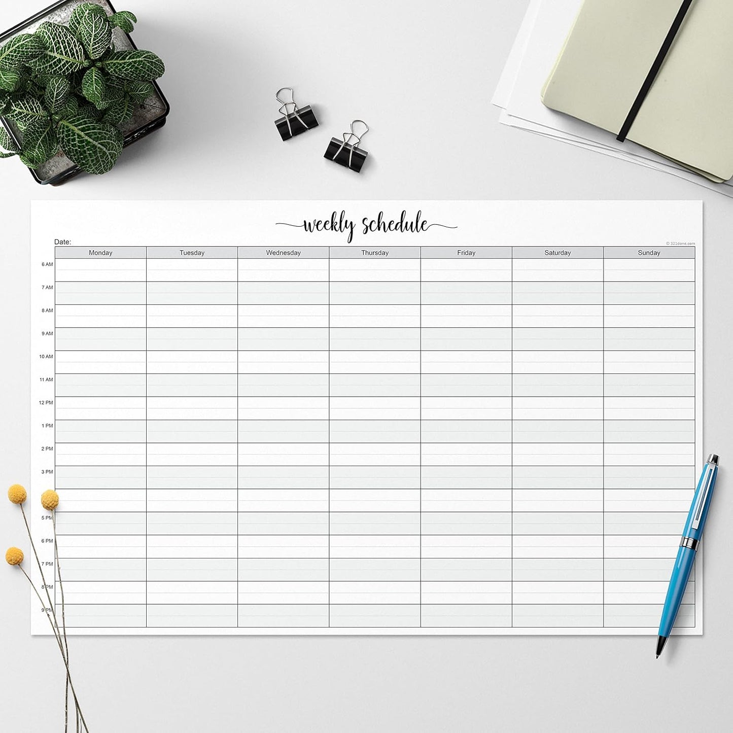 321Done Weekly Schedule Planning Notepad - 50 Sheets 11x17 Size - Mon-Sun Hourly Appointment Productivity Weekly Planner Tear-Off Note Pad, Made in USA