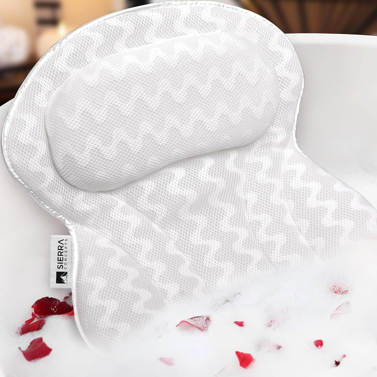 Bath Pillow for Tub, Luxury Spa Bathtub Head & Neck Cushion, Large Mesh