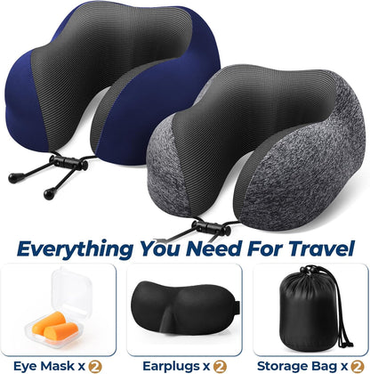 ExploreBliss Travel Pillow, Travel Pillows for Sleeping Airplane, Neck Pillow Airplane, Memory Foam Neck Pillow Set with Eye Mask, Earplugs and Storage Bag -Grey