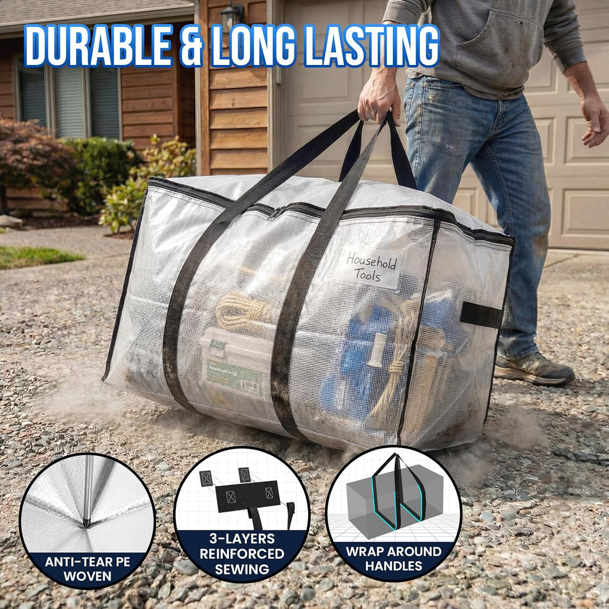 TAILI Blue Extra Large Moving Bags,Storage Bags with Visible Window