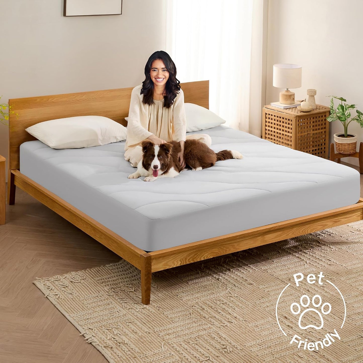 Unikome Ultra Soft Waterproof Mattress Pad King, Cooling Mattress Protector for Hot Sleepers, 5-Layers Noiseless Washable Mattress Cover with 8"-21" Deep Pocket (Light Blue, 78x80)