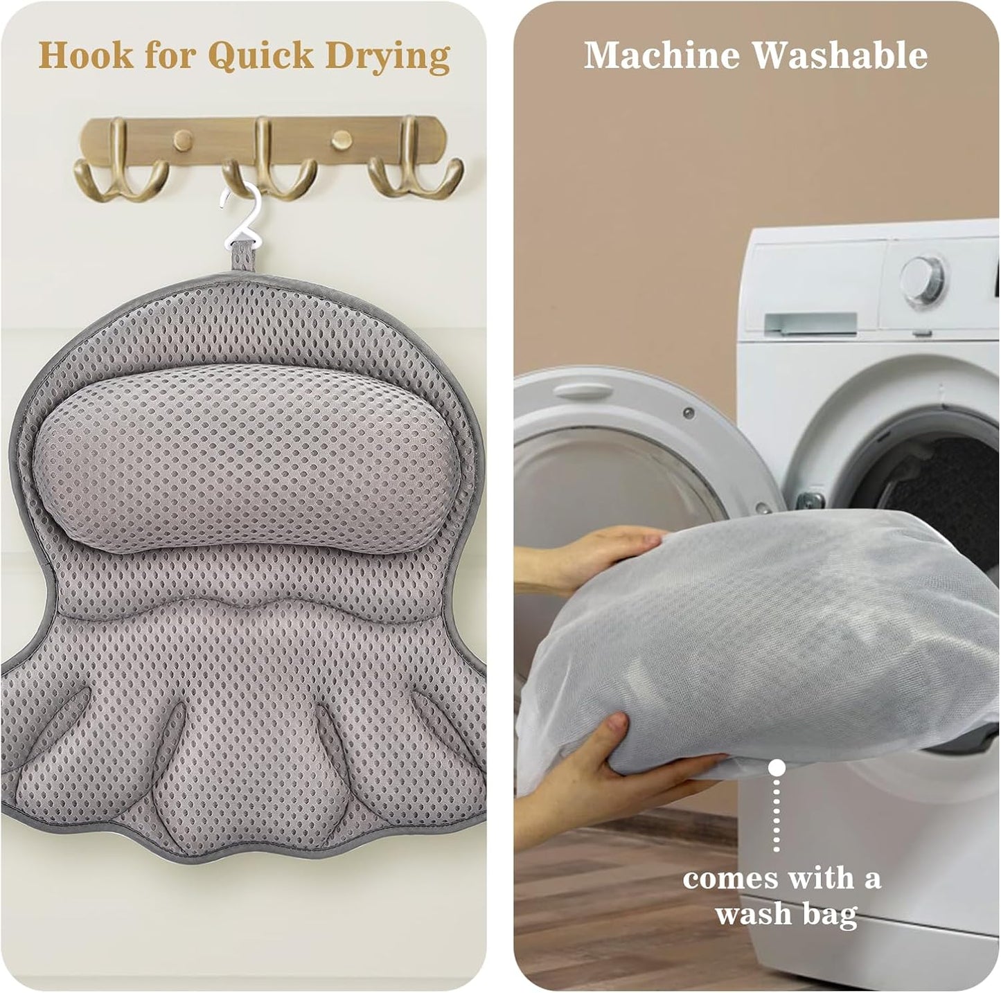 Bath Pillow Luxury Bathtub Pillow, Extra Soft & Comfortable Bath Pillows for Tub Head Neck and Back Support, with 4D Air Mesh Cushions & Non-Slip Suction Cups - Bath Accessories Spa Gifts for Women