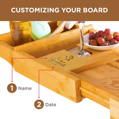 Bambüsi Bathtub Tray for Tub - Brown Bamboo Bath Tray, Expandable Wooden Bath Caddy Tray with Wine Holder, Book and Tablet Stand, Bathroom Accessories, Tub Table, Spa Bath Gifts for Women and Couples