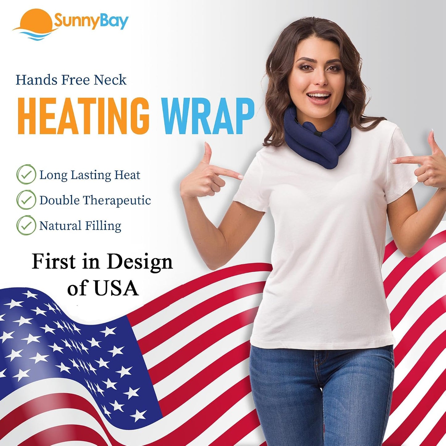 SunnyBay Microwave Heating Pad, Microwavable Heated Neck and Shoulder Wrap, Hands-Free Weighted Moist Hot or Cool Pack, Soft Fleece Cover and Flaxseed Filling, 26 Inch Length, Made in USA, Navy