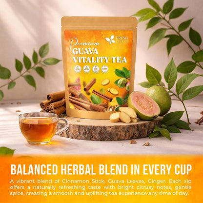 FreshDrinkUS, Premium Guava Vitality Tea | 75 Tea Bags | Guava Leaves, Cinnamon Stick & Ginger Herbal Tea – Caffeine Free Botanical Infusion – Warm & Aromatic Daily – 100% Natural Ingredients