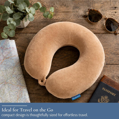 Brookstone Travel Neck Pillow - Lightweight U-Shaped Memory Foam Travel Pillow for Airplane, Car Travels & Sleeping, Blue