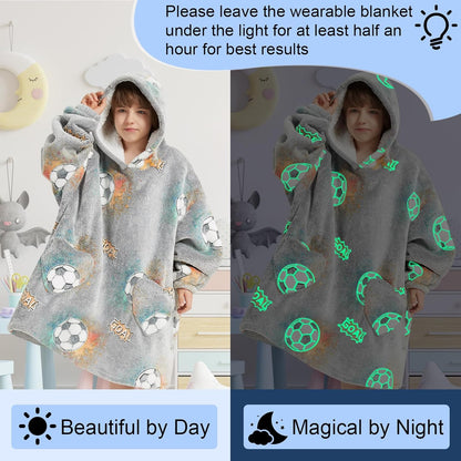 Fiosnow Glow in the Dark Unicorn Blanket Hoodies for Kids 6-13YR Oversize Wearable Blanket Hoodies for Boys Girls Teens