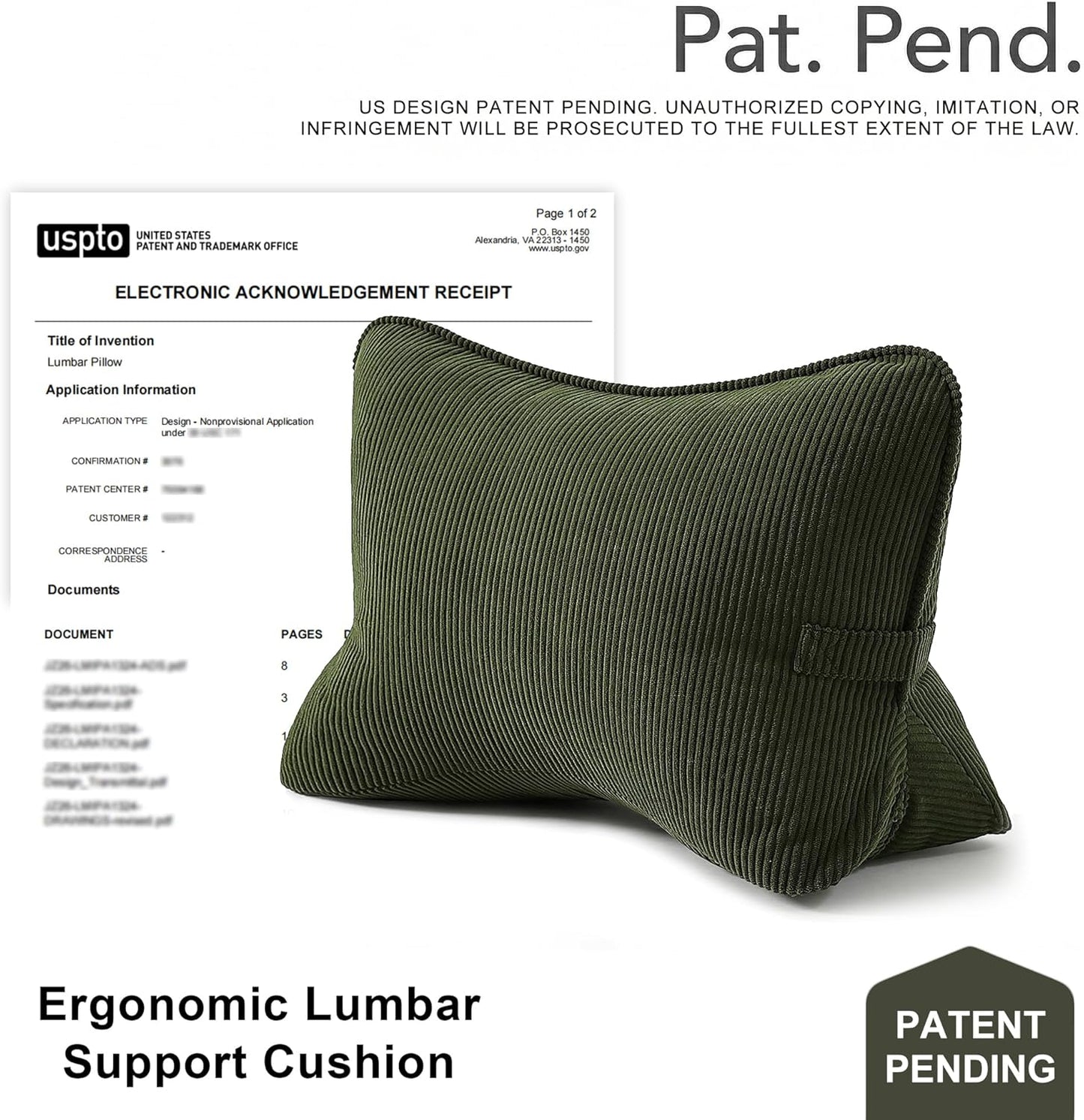 Pat. Pend. Corduroy Lumbar Support Back Pillow for Watching TV, Reading & Gaming, Ergonomic Triangle Support Cushion for Sofa, Armchair & Bed Sitting, Removable Washable Cover, Beige Gray