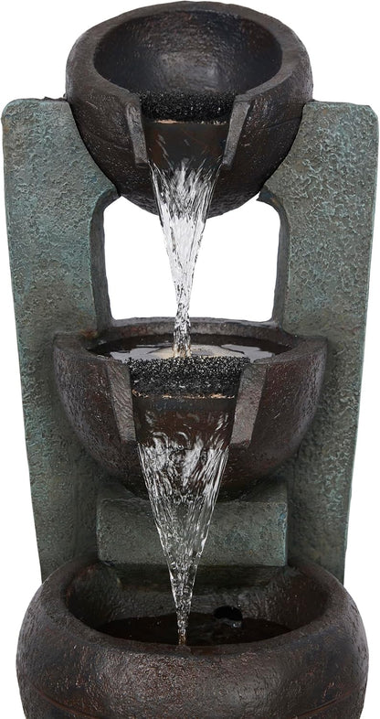 Alpine Corporatio 14" Tall Stoned Jar Cascading Water Fountain with LED Lights, Elegant Tabletop Water Feature for Home, Office, Living Room, and Bedroom Decor, Gray