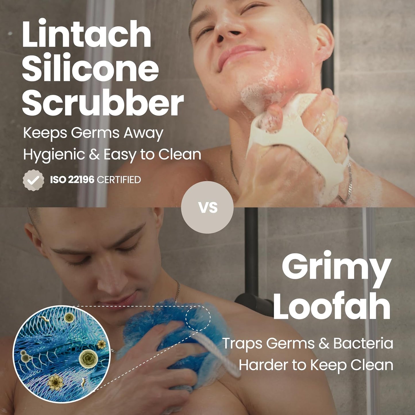 Silicone Shower Scrubber for Body – Exfoliating Loofah Alternative, Zinc & Silver-Infused, Hygienic & Gentle for Sensitive Skin, Durable & Long-Lasting Body Scrubber for Men - Sky Blue