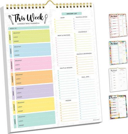 Decorably 52 Sheets Pastel Undated Magnetic Weekly Meal Planner and Grocery List Notepad with 4 Strong Magnets - 8.5x11in Spring-Bound, Refrigerator Mountable, Easy Tear-Off Design