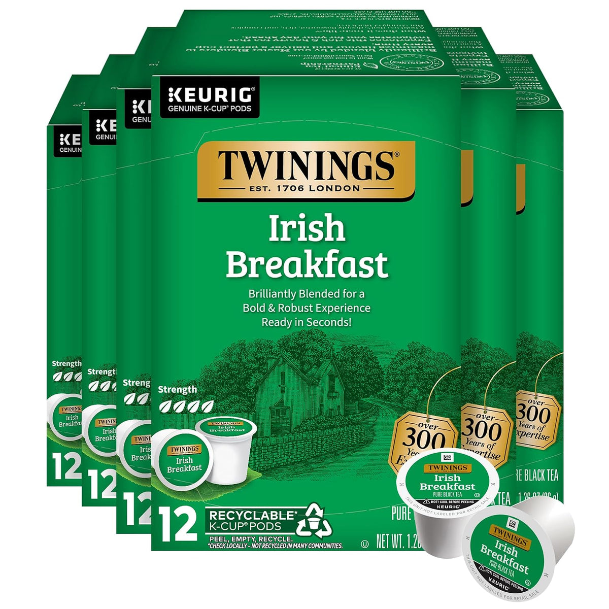 Twinings Irish Breakfast Black Tea K-Cups for Keurig, 12 CT Box (6 Pack)