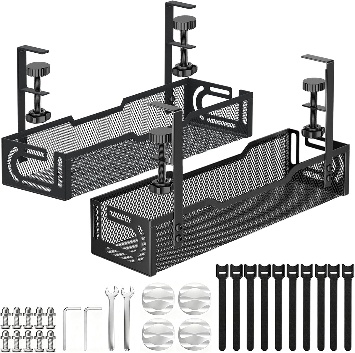 Under Desk Cable Management Tray, No Drill Mesh Cable Tray Cord Organizer