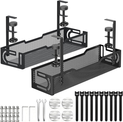 Under Desk Cable Management Tray, No Drill Mesh Cable Tray Cord Organizer