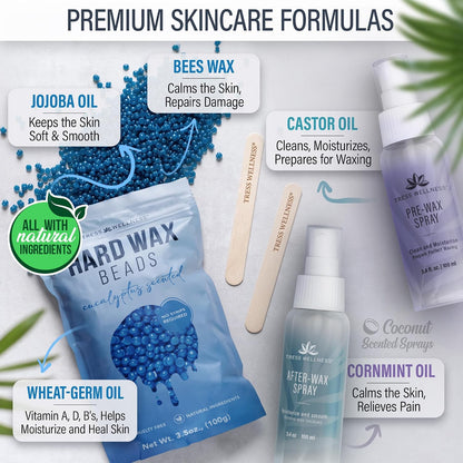 Tress Wellness Award Winning Waxing Kit for Sensitive Skin, Safe for Face & Skin, Easy to Use, At-Home Kit for Face, Bikini, Brazilian & Full Body - Digital Display, Black Purple Flower