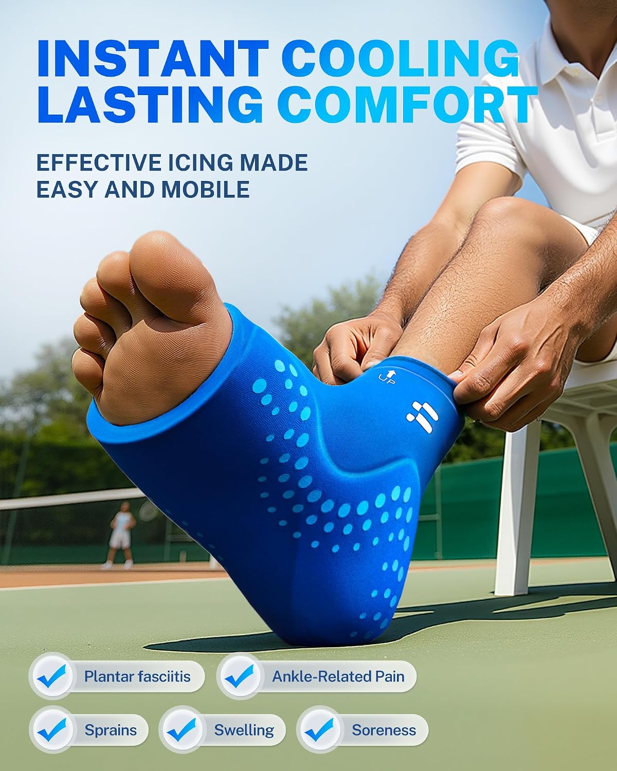 Extended Ankle Ice Pack Wrap for Sprained Ankle & Swelling Relief, 30% Longer Lasting Cold Therapy, Reusable Gel Ice Pack Sleeve for Foot Pain, Plantar Fasciitis, Achilles Tendonitis, Heel Pain, XL