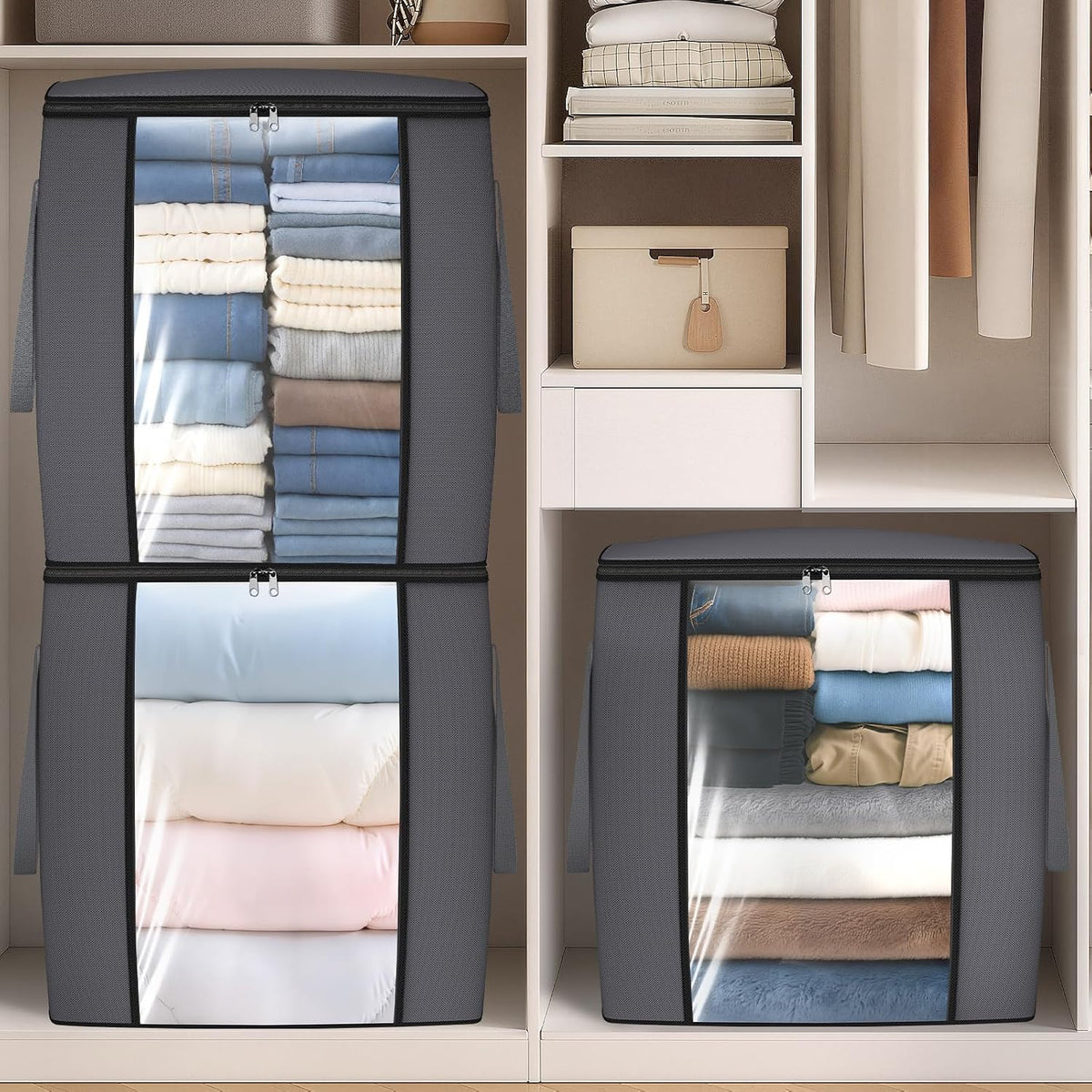 TasticTotes 120L Extra Large Blanket Clothes Storage Bags, Gray