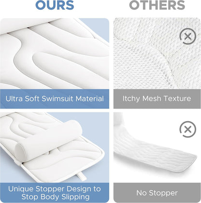 Sunlit Ultra Soft Full Body Bath Pillow for Bathtub, Luxury Thick Tub Pillow for Head Neck Back Support with Lumbar Pillow Multi-Function Stopper, Spa Pillow with Strong Suction Cups, Bath Accessories