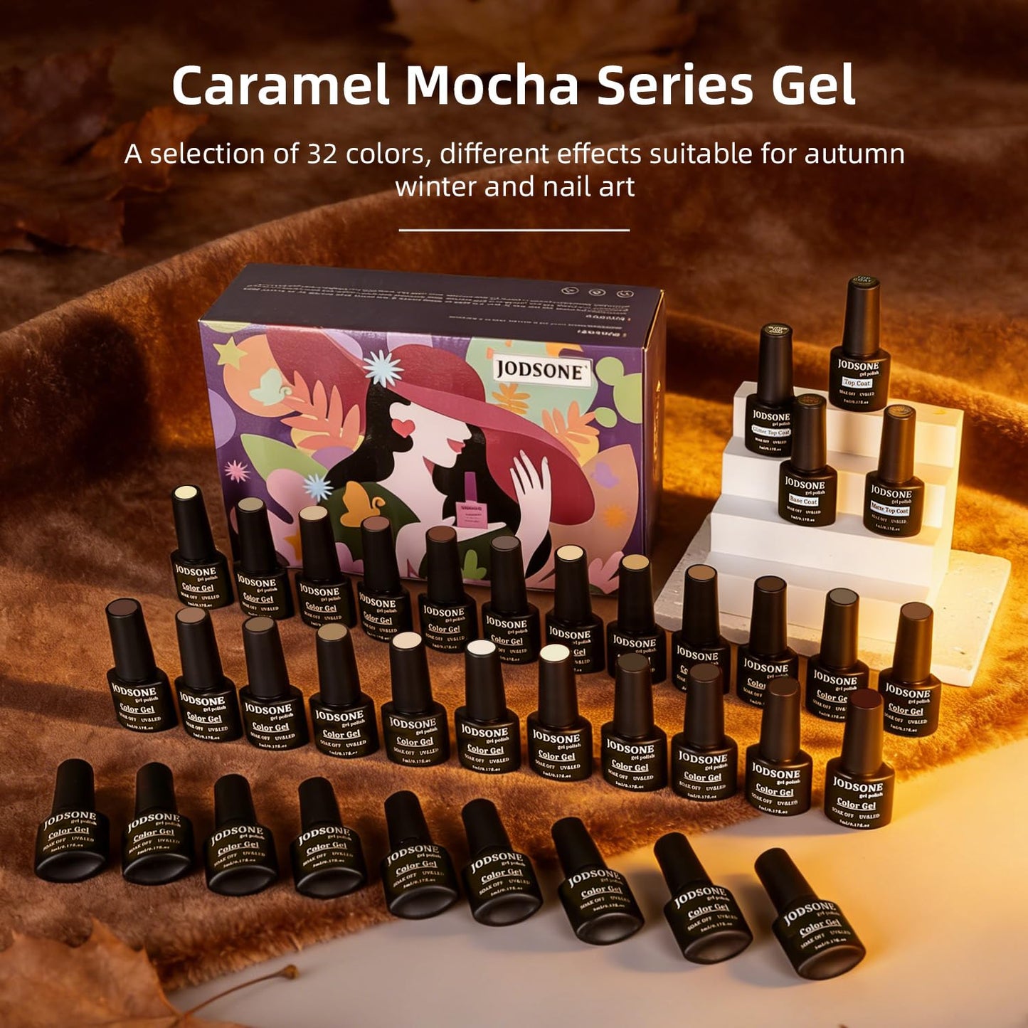 JODSONE Gel Nail Polish Kit 60 PCS with U V Light Soak off Base Top Coat 55 Shine Colors Gel Nail Kit Bright and Dark Brown Wine Red Series Manicure Set for Women and Girls