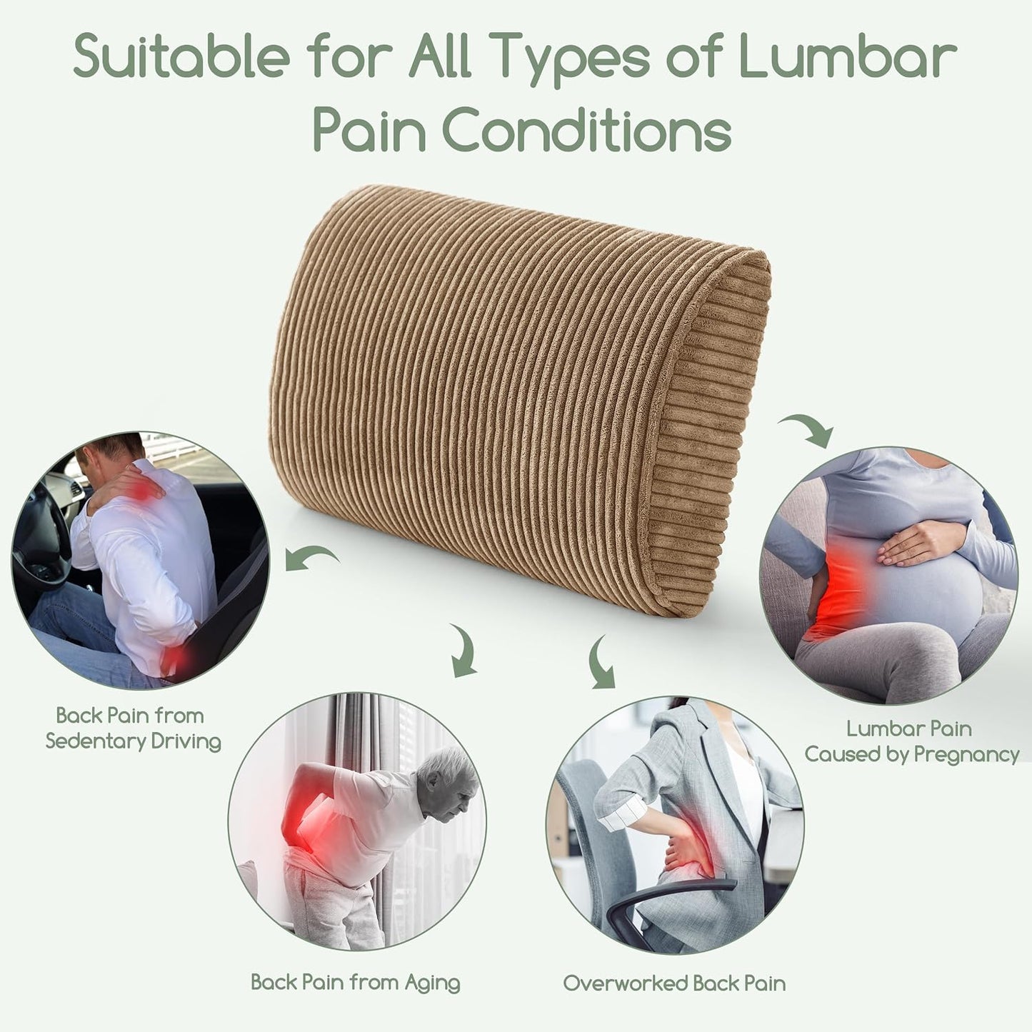 HIGOGOGO Lumbar Support Pillow for Recliner Chair/Accent Chair/Couch, Memory Foam Back Support Cushion for Elderly, Recliner Cushions for Back Rest, Pain Relief, Reading, Washable Cover, Dark Grey