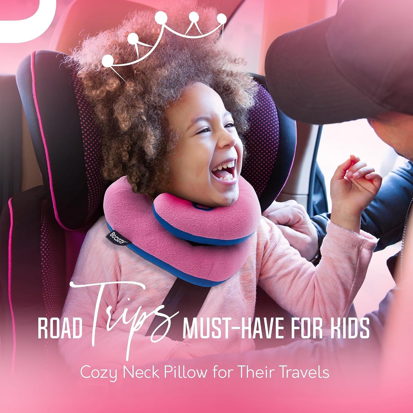 BCOZZY Travel Neck Pillow for Airplane– Patented Double Support for Head, Neck, and Chin. Best for Long Flights, Plane Sleeping, and Car Rides. Adjustable Size. Fully Washable. Carry Bag. Large, Black