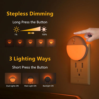 YUNLEX 2 Pack Plug in Sleep Night Light with Motion Sensor and Dusk to Dawn Sensor, 3 Modes, Soft Glow, Stepless Dimming, LED Lights for Bedroom, Sleep, Baby Nursery, Kids, Toddler, Home Decor (Amber)