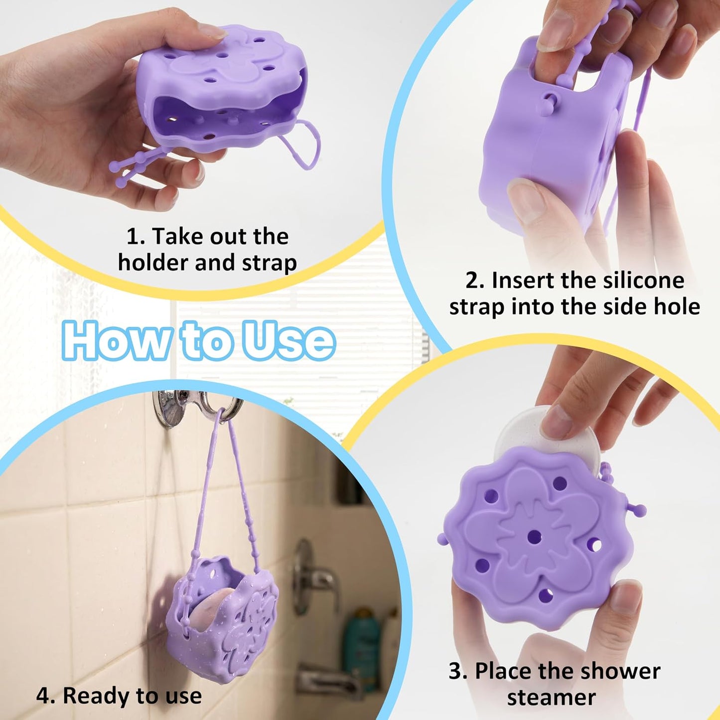Purple Shower Steamer Holder, Hanging and Reusable Shower Steamer Tray, Bath Bombs Holder, Shower Accessory, Aromatherapy Diffuser Containers, Bathroom Decor, Gift for Girls Women