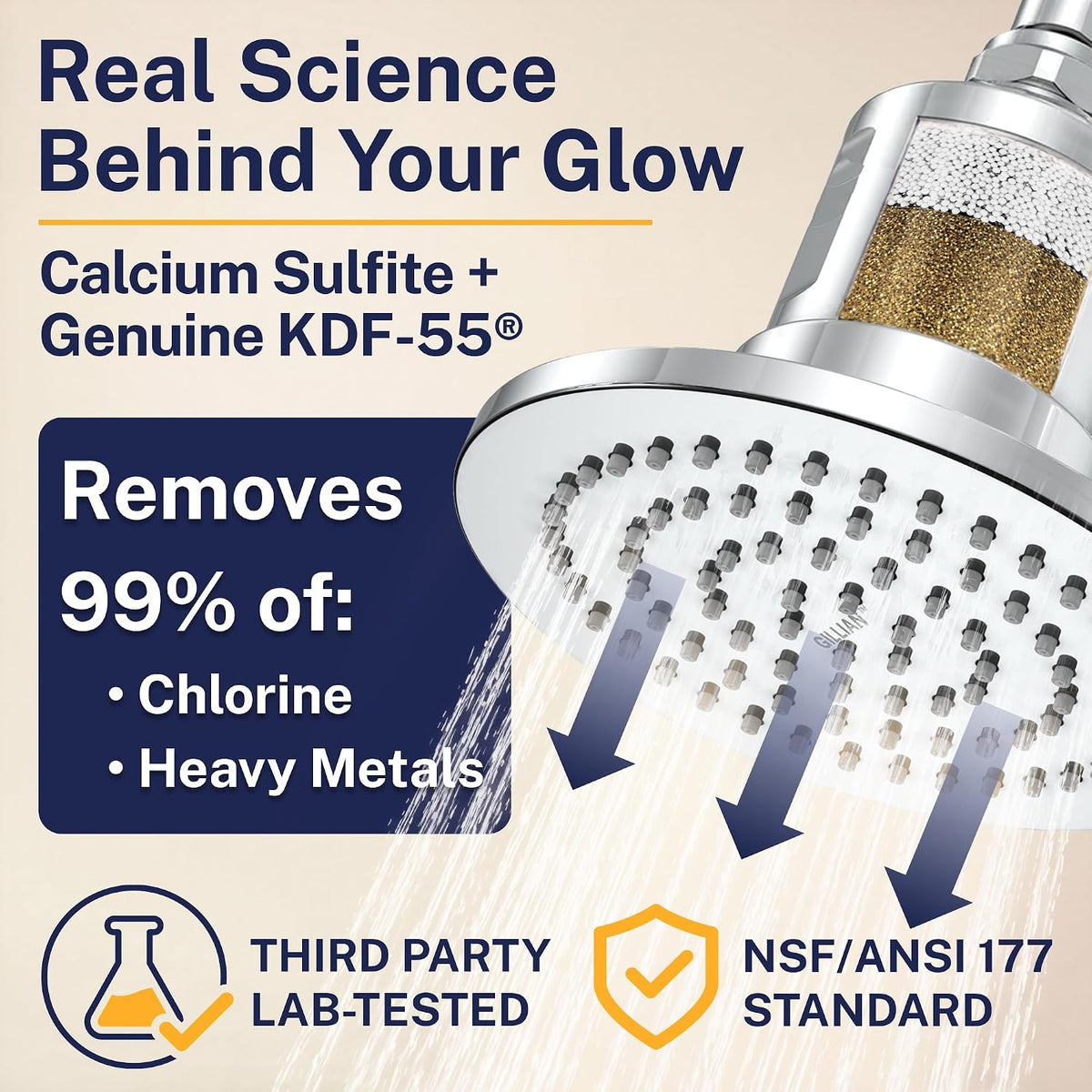 Gillian Metal Filtered Shower Head High Pressure, KDF-55 Removes Chlorine