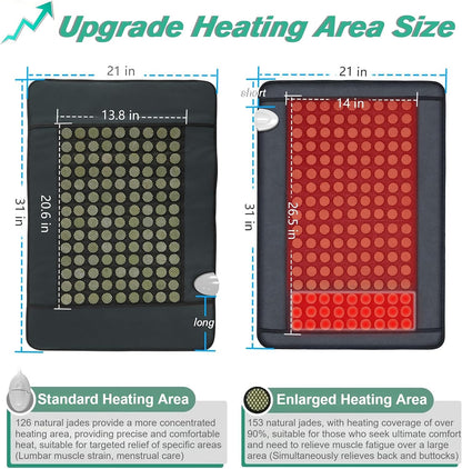 UTK Upgrade Far Infrared Heating Pad for Back, 5X Deeper Pain Relief Pure Jade Heating Pad with 153 Natural Jades, Hotter to 159℉, Weighted Electric Mat with Larger Heat Area, 4H Auto-Off, 31"x 21"