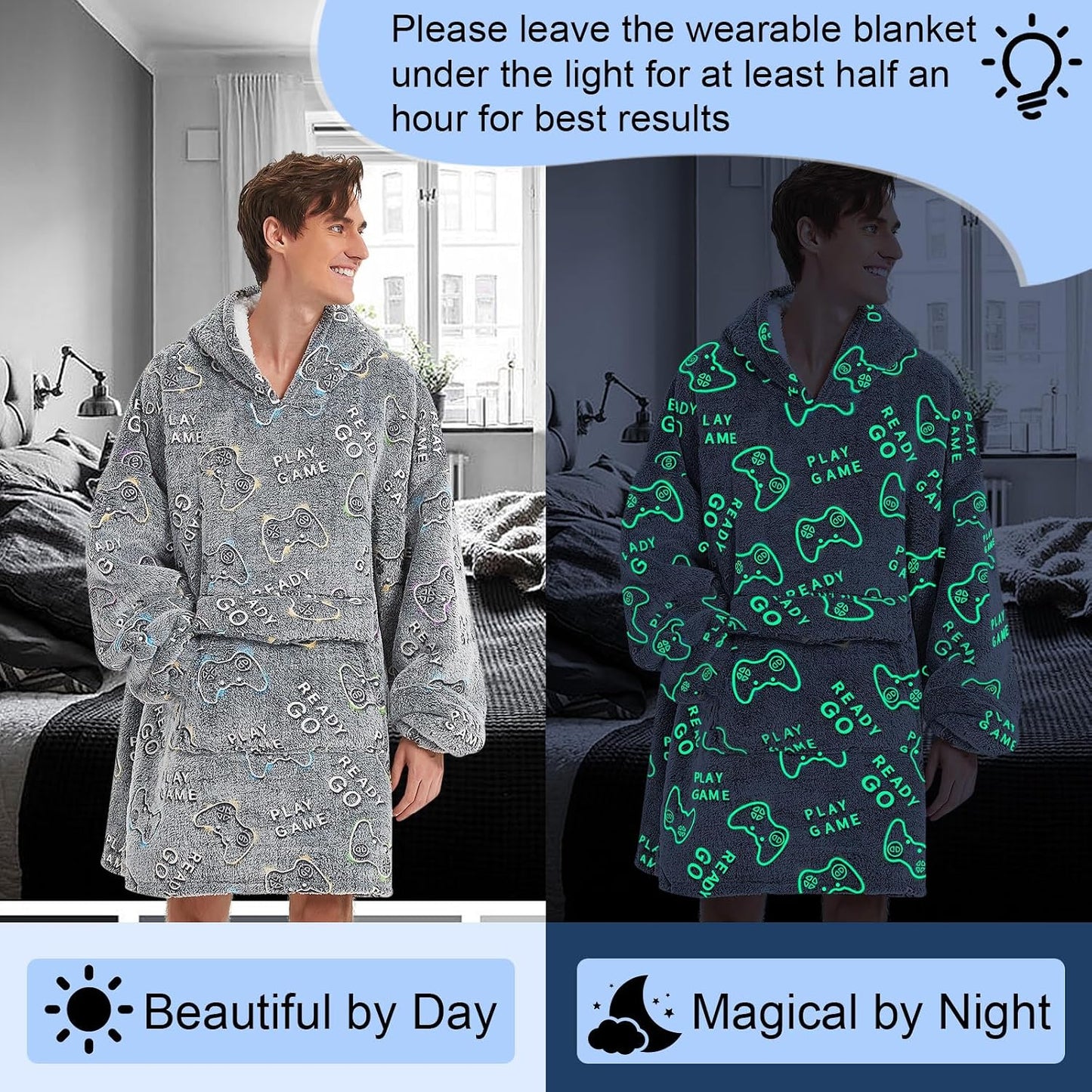 Fiosnow Sun and Moon Blanket Hoodies for Women and Men Adult Oversize Wearable Blanket Hoodies for Soft and Warm