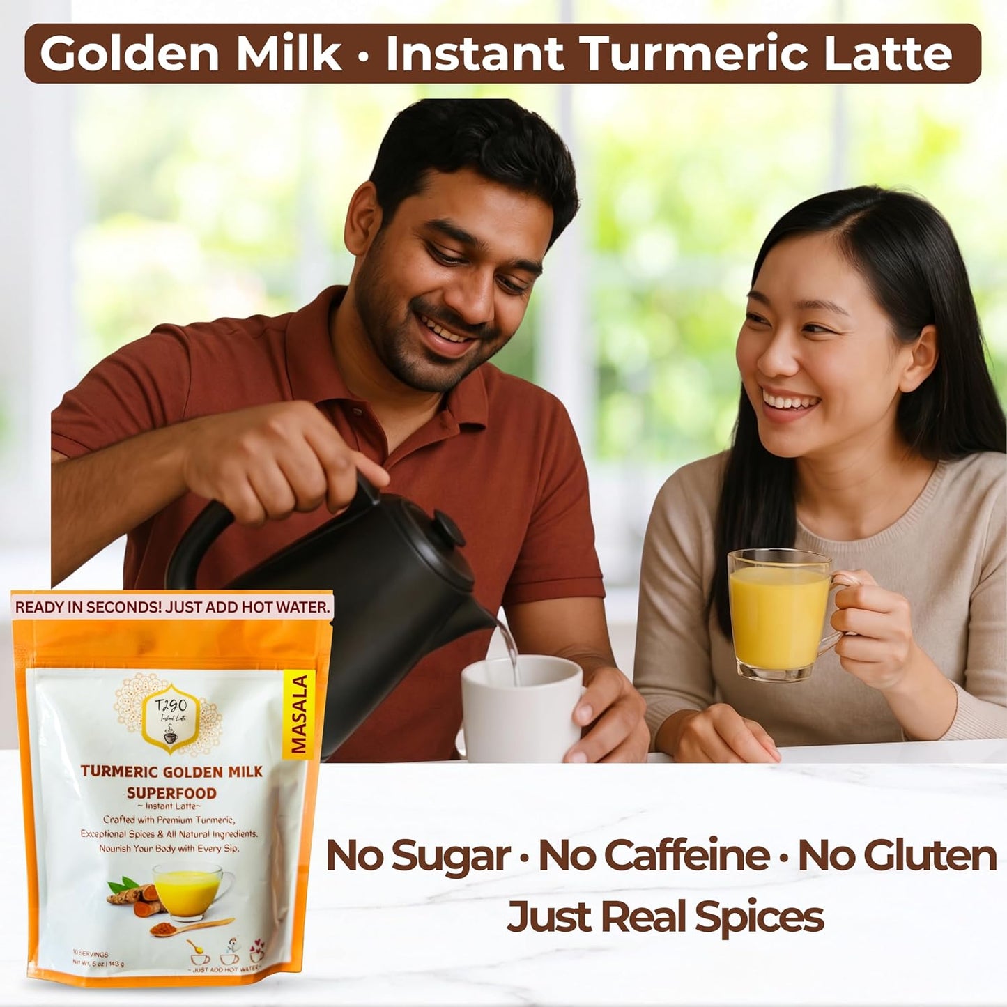 T2GO Authentic Karak Masala Chai Tea Mix – Just Add Water, 8 oz | Bold karak-style masala chai — real milk & spices in every scoop, no simmering