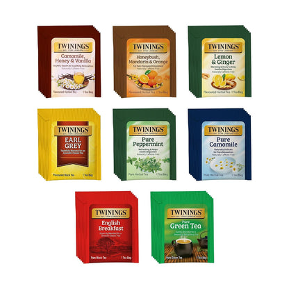 Twinings 48 Tea Bags Herbal Variety Pack – 8 Flavors Individually Wrapped, Mix of Black, Green, and Herbal Teas, Perfect Tea for Any Occasion