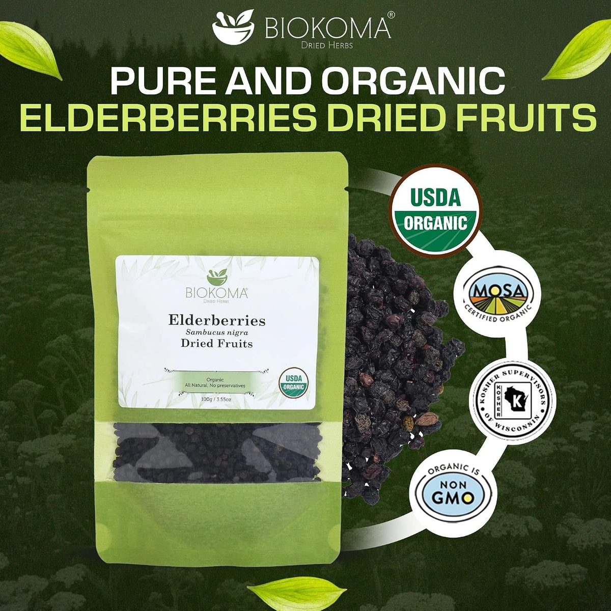 Biokoma Organic Elderberries Herb Tea 3.55oz Immunity & Digestion Support
