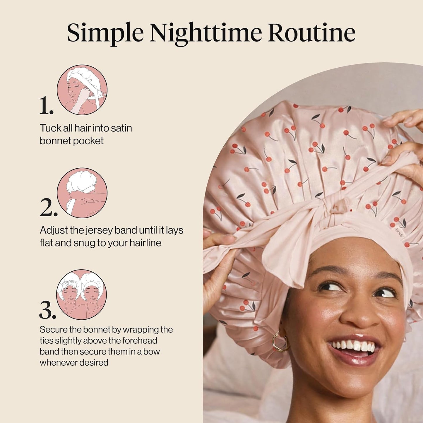 Kitsch XL Satin Bonnet for Sleeping - Softer Than Silk Bonnet For Sleeping Women - Secure Fit, Adjustable, Night Cap For Curly & Textured Hair - Prevents Breakage, Tangles & Thinning - Blush