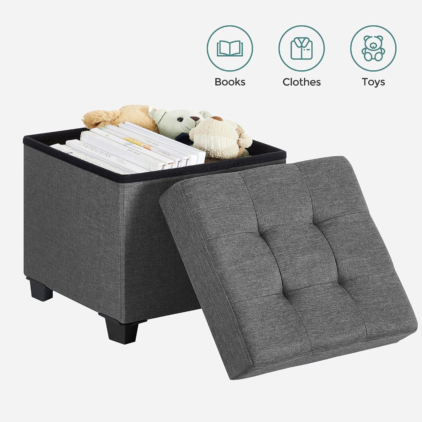 SONGMICS Storage Ottoman, Small Ottoman Foot Rest with Legs, 12.6 x 15.7 x 13.2 Inches Foot Stool, Load up to 660 lb, for Living Room, Bedroom, Dorm, Slate Gray ULSF012G01