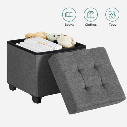 SONGMICS Storage Ottoman, Small Ottoman Foot Rest with Legs, 12.6 x 15.7 x 13.2 Inches Foot Stool, Load up to 660 lb, for Living Room, Bedroom, Dorm, Slate Gray ULSF012G01