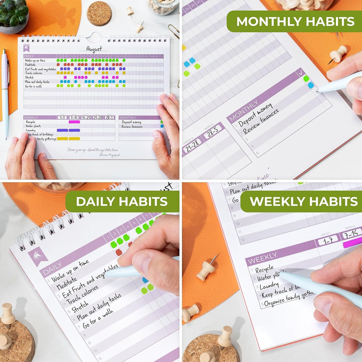 Clever Fox Habit Tracker Calendar, 24-Month Daily Goal Journal Green