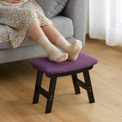 Foot Stool Ottoman Foot Rest Under Desk,Small Stool for Living Room, Bedroom and Kitchen (Brown Legs - Beige Stool Surface)