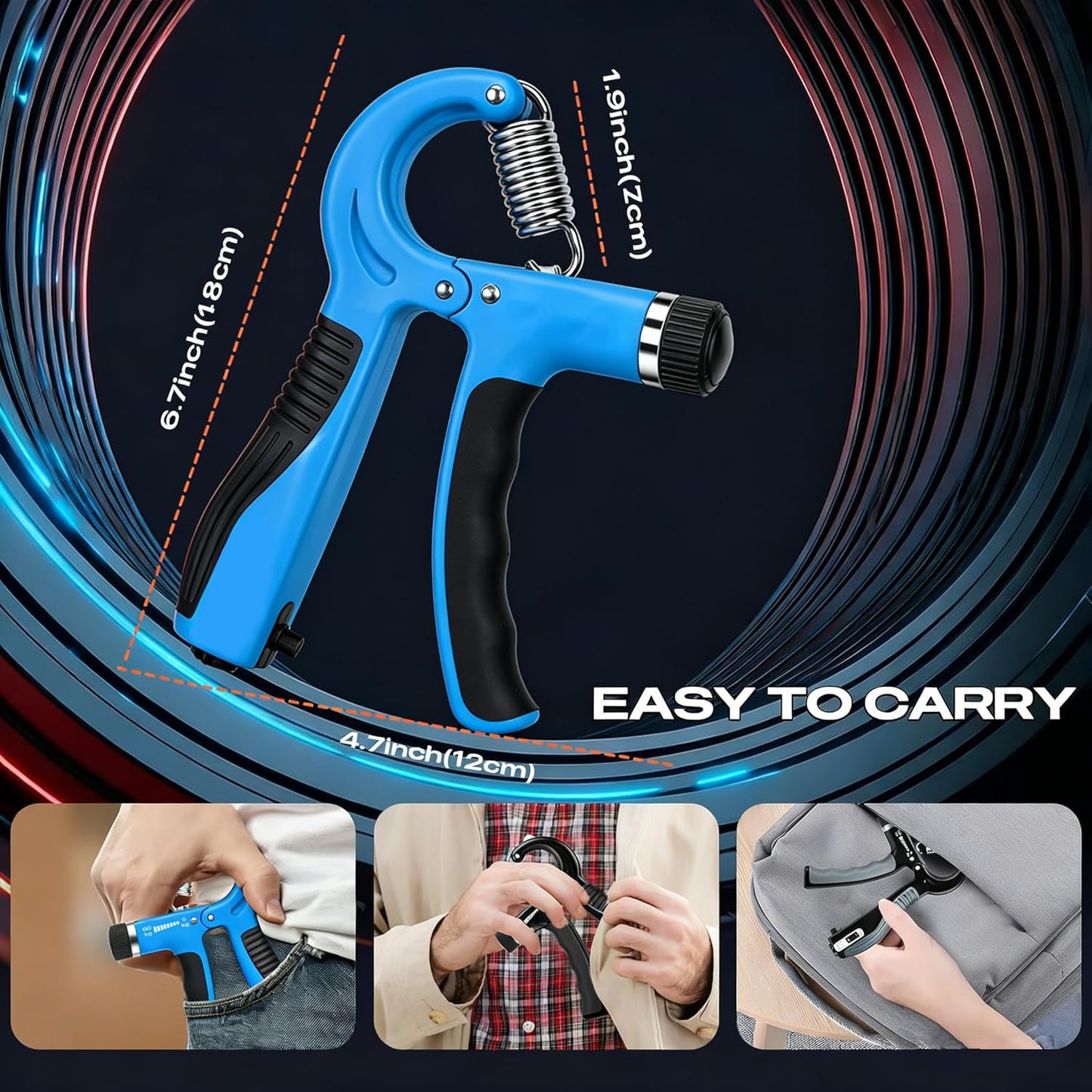 JTHEW Grip Strength Trainer - Adjustable Resistance 11-132lbs/5-60kg Hand Gripper & Forearm Strengthener Device with Smart Counter for Sports & Rehab