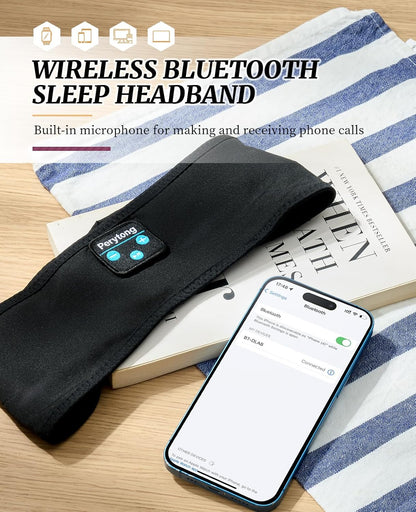 Perytong Sleeping Headphones Bluetooth Headband, Soft Long Time Play Sleeping Headsets with Built in Speakers Perfect for Workout,Running,Yoga,Travel, Darkgray