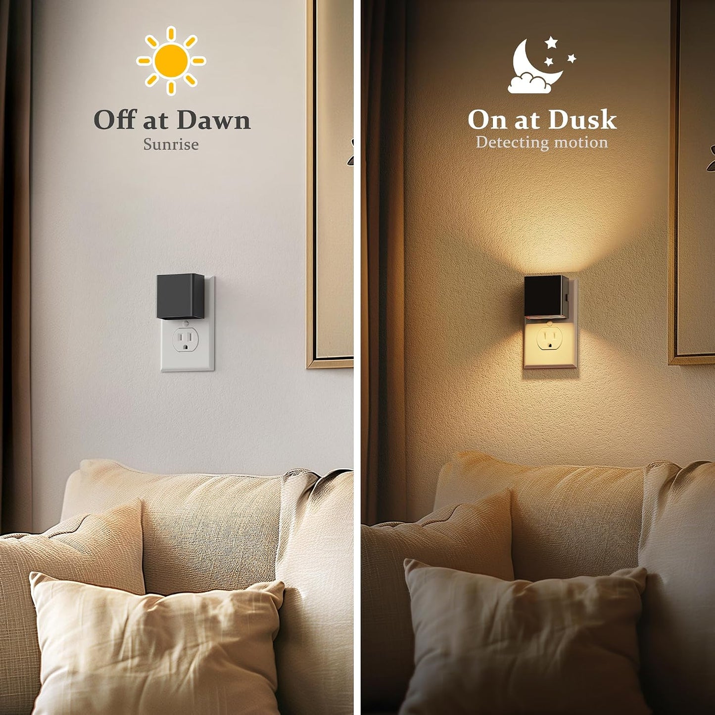 JandCase Night Light, Modern Night Lights Plug into Wall,2 Pack Dusk to Dawn Sensor Nightlight, Amber Brightness Adjustable Nightlight for Kids Bathroom Hallway Kitchen Bedroom Decor