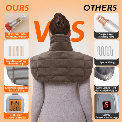 Ruqiji 19" x 24" Weighted Neck&Shoulder Heating Pad, 2.5lbs with 12 Temperature Settings&Countdown Timer,Pain Relief for Neck/Shoulders/Menstrual Pain(Dark Gray)