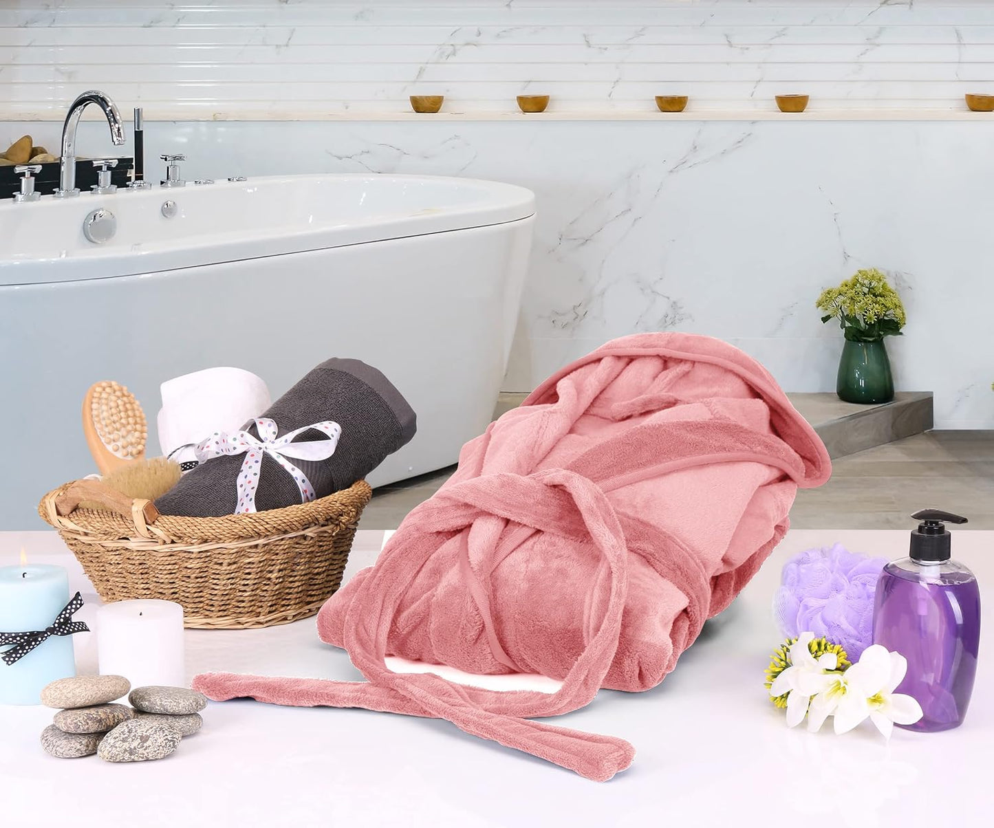 NY Threads Premium Womens Robe with Hood, Plush Fleece Long Bath Robe for Women, Fluffy Soft Women's Bathrobe