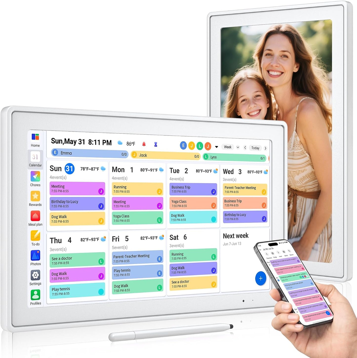 Digital Calendar, 10.1 Inch Electronic Calendar for Family Schedules, Smart Touchscreen Interactive Family Planner with Chore Chart, Meal Planner, Digital Picture Display, Gift for Mom Dad Mother (Wood Grain Color)