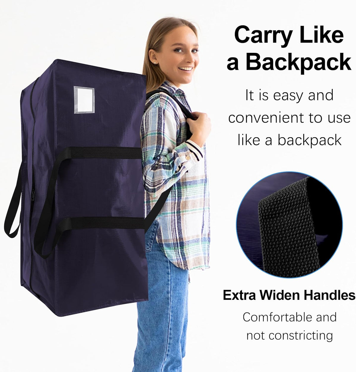 VELVETSURE Heavy Duty Extra Large Moving Bags W/Backpack Straps - Strong Handles & Zippers, Storage Totes For Space Saving, Fold Flat, Alternative to Box and Bin (Set of 6, Multicolor)