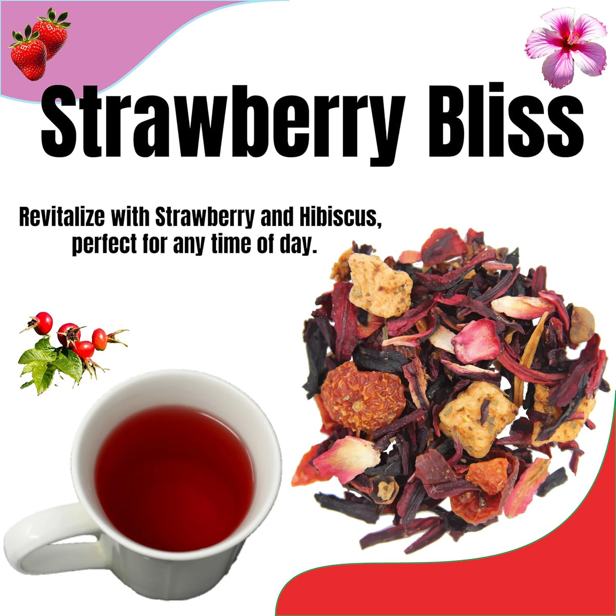 Tea Whisker Strawberry Bliss Strawberry Herbal Loose Leaf Tea, 4 oz