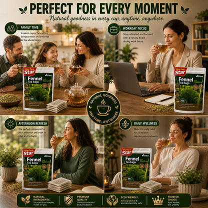 WOTIHA 90 Count Organic Premium Fennel Tea Bags - 100% Natural & Pure Herbal Tea, Supports Digestion & Reduces Bloating, Caffeine-Free, Sugar-Free, Gluten-Free, Vegan.Non-GMO