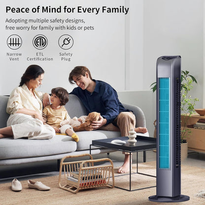 Uthfy Oscillating Tower Fan for Bedroom, Portable Standing Fan with Remote, 3 Modes 3 Speeds, 7.5H Timer, 120° Quiet Cooling for Living room, Office, Black