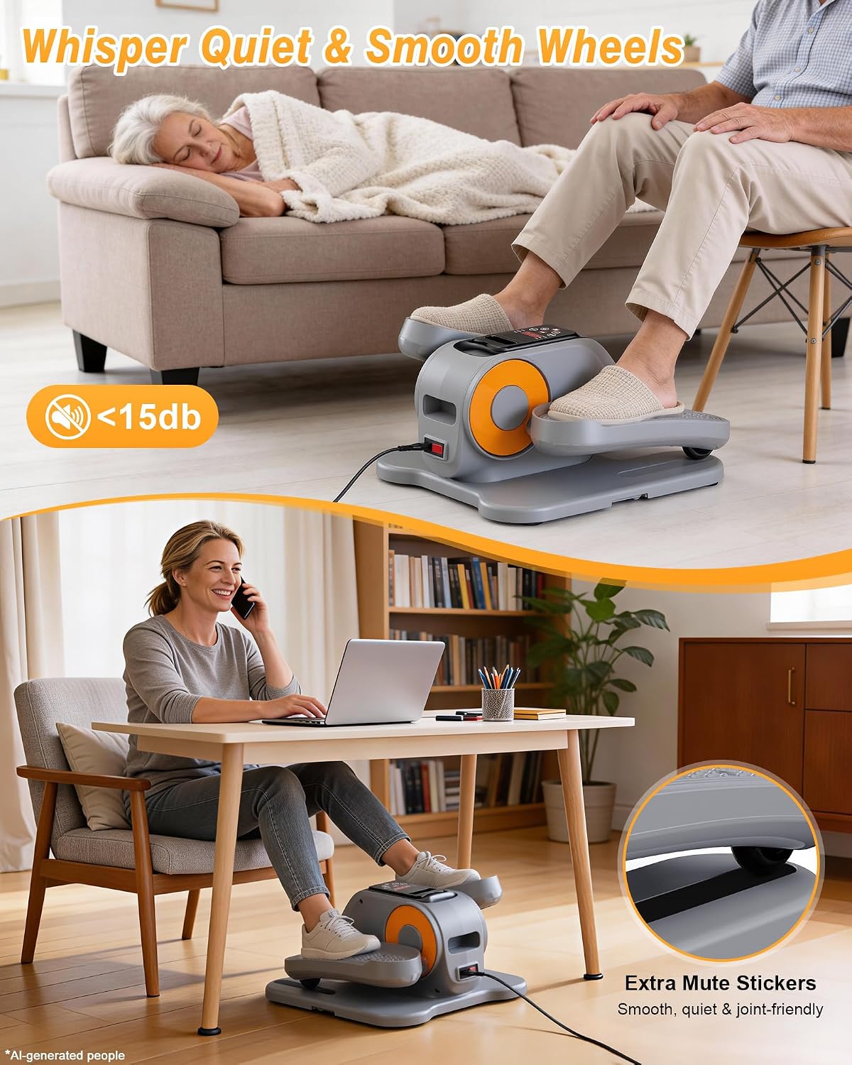 VIVURN-Upgraded Under Desk Elliptical 12 Speeds Forward & Reverse Manual & Auto Mode, Electric Leg Exerciser As Seen on TV for Seniors with Non-Slip Mat Quiet Smooth for Home Office, Gift for Mom Dad
